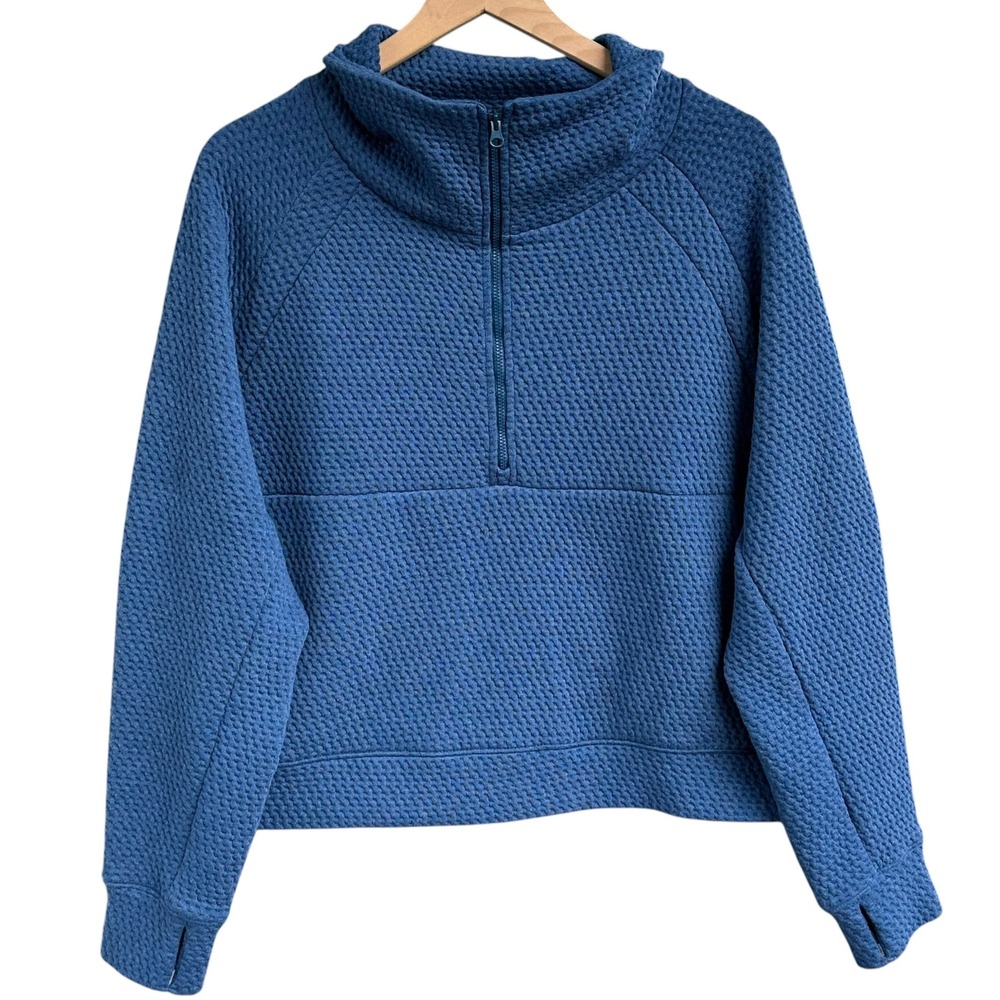 LL Bean Womens Ridgeknit Half-Zip Oversized Pullover Dark Marine Blue L Petite